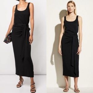 New Vince Women's Black Pima Cotton Tie-waist Sleeveless Wrap Midi Dress Size XS
